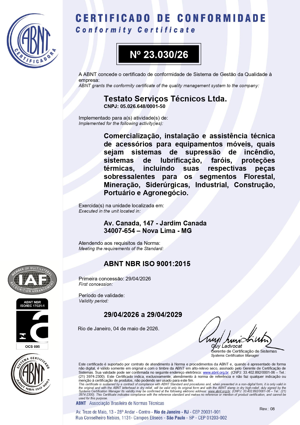 Certificado ISO 9001:2015